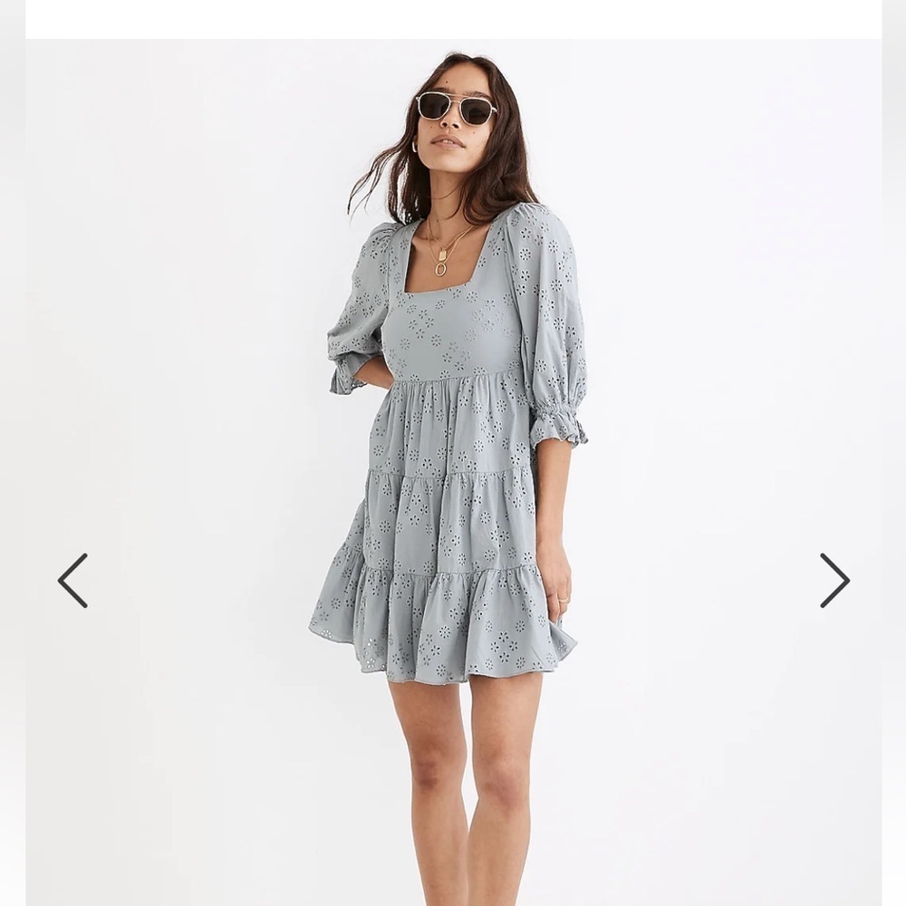 Madewell Lizzie Blue Horizon Eyelet Babydoll Dress Size 0